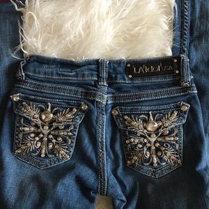 LA Idol Straight Leg Embellished Jeans Size 0 #41